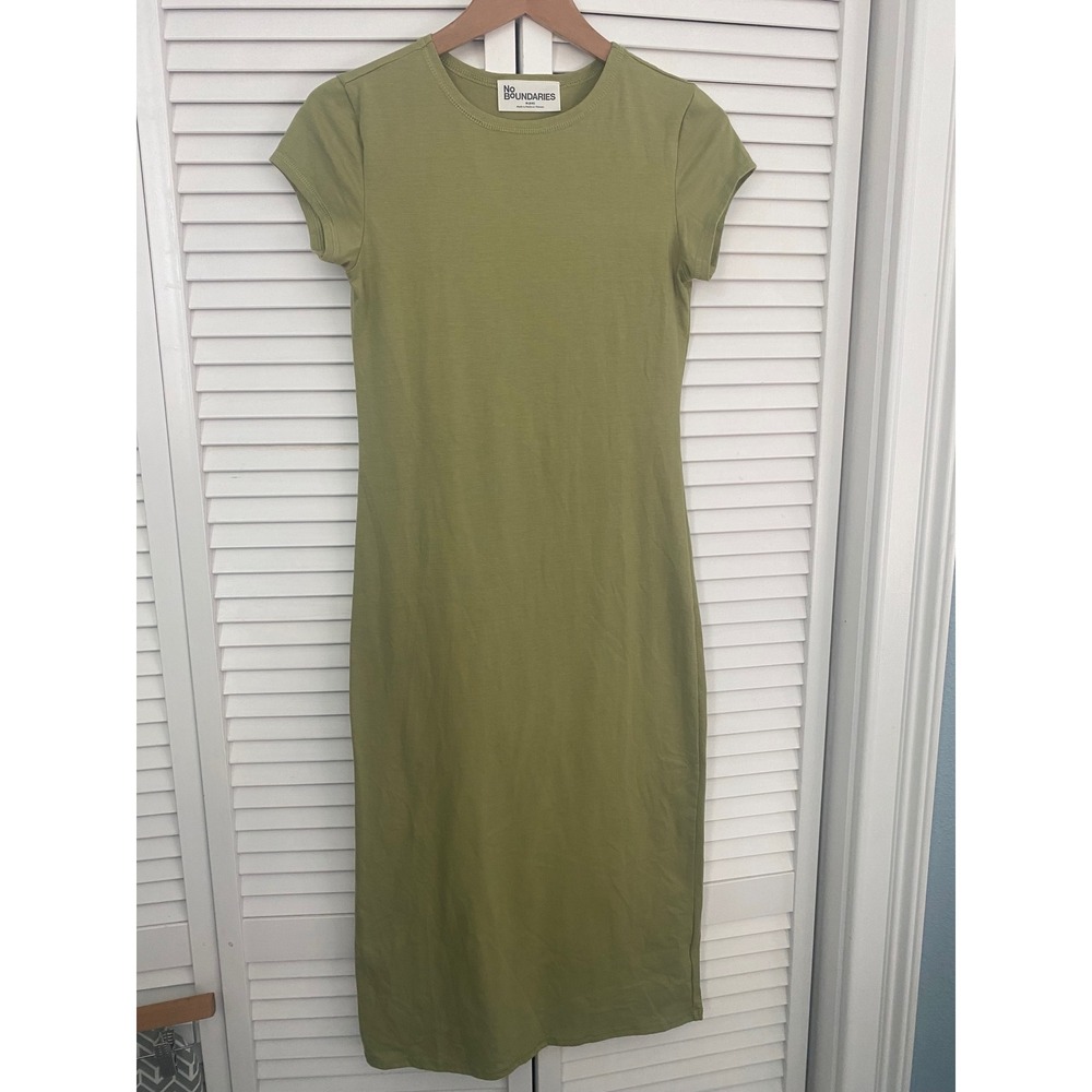 No Boundaries Olive Green Short Sleeve Crew Neck Midi T-Shirt Dress Medium